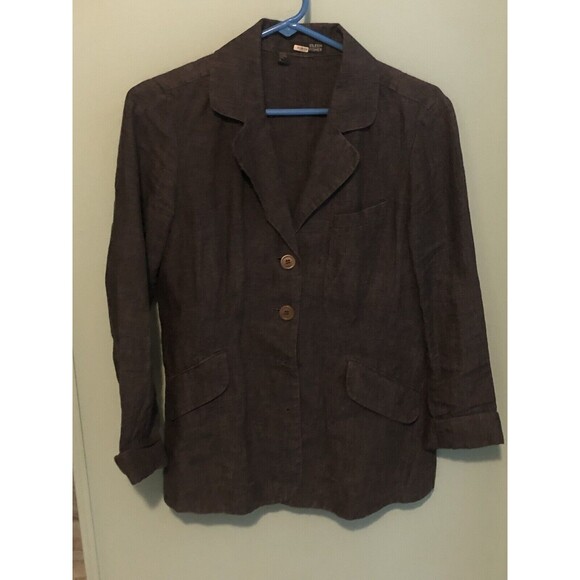 *Eileen Fisher Rumpled Linen Delave Blazer Shaped Jacket  Size 4 Dark Grey - Picture 2 of 9